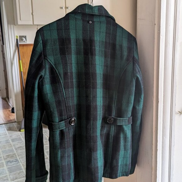 Green and Black Plaid Peacoat - Picture 6 of 12